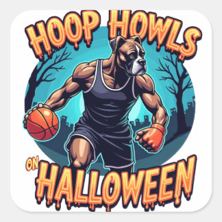 Pug's Halloween Basketball Showdown Fyrkantigt Klistermärke