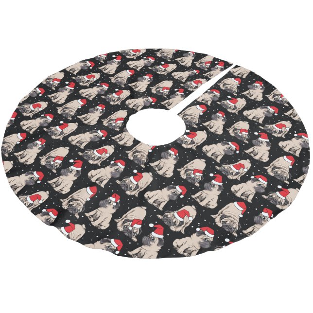 Pugs i Santa Hats jul Mönster Julgransmatta Borstad Polyester (Vinklad)
