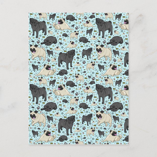 Pugs in Blue Vykort (Framsida)