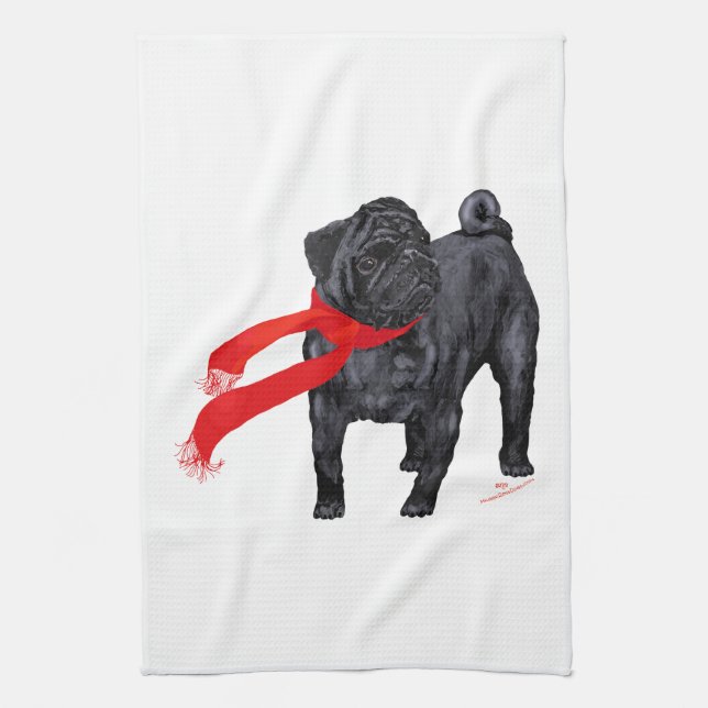Pugs in Red Scarf Kökshandduk (Vertikal)