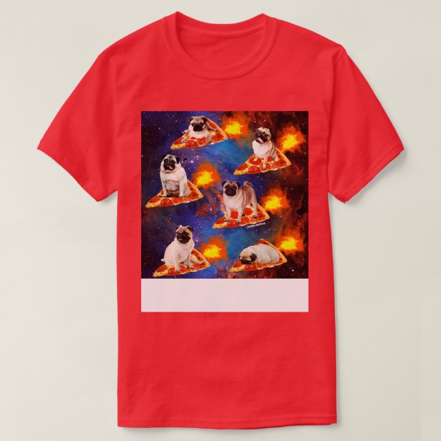 Pugs in Space Riding Pizza T Shirt (Design framsida)