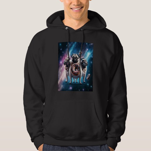 Pugs In Space With Donuts Cute Pug Boys Girls Men  Hoodie (Framsida)