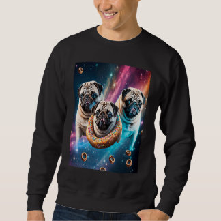 Pugs In Space With Donuts Cute Pug Boys Girls Men  Lång Ärmad Tröja