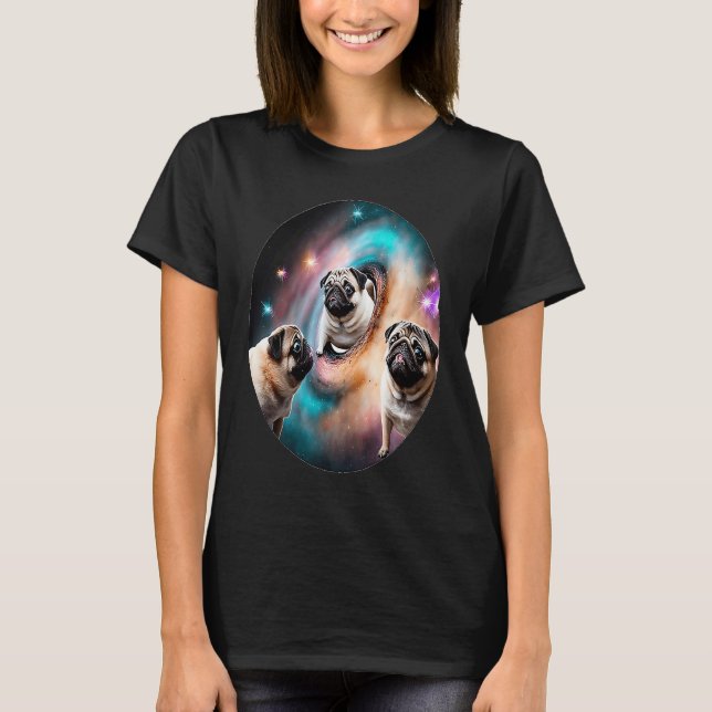 Pugs In Space With Donuts Cute Pug Boys Girls Men  T Shirt (Framsida)