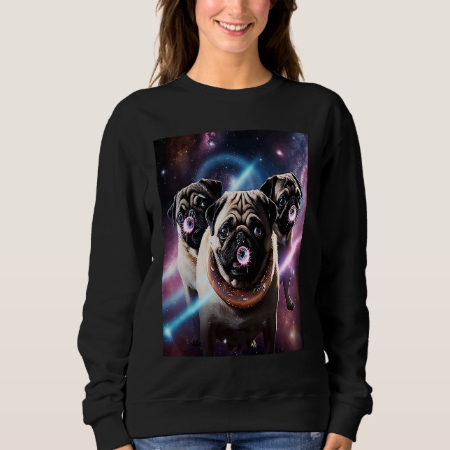 Pugs In Space With Donuts Cute Pug Boys Girls Men  T Shirt (Framsida)