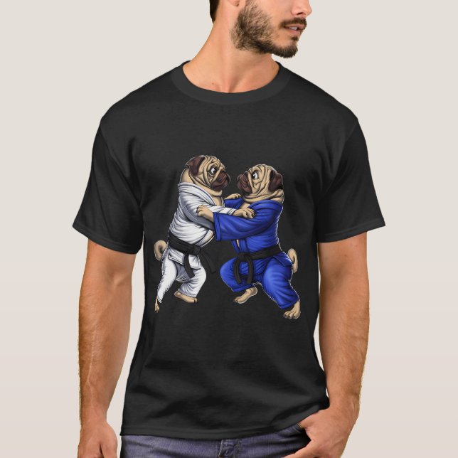 Pugs Jiu-Jitsu Brottare T Shirt (Framsida)