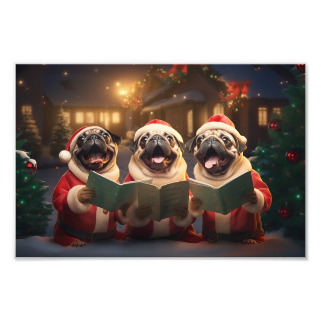 Pugs jul Caroling Festive Helgdag Fototryck (Framsidan)