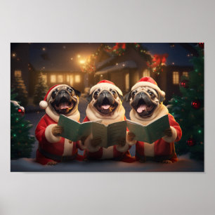 Pugs jul Caroling Festive Helgdag Poster