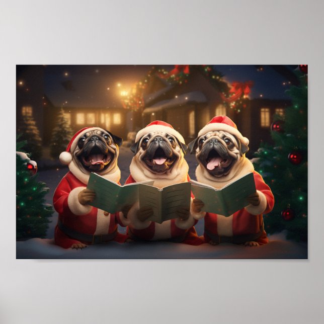 Pugs jul Caroling Festive Helgdag Poster (Framsidan)