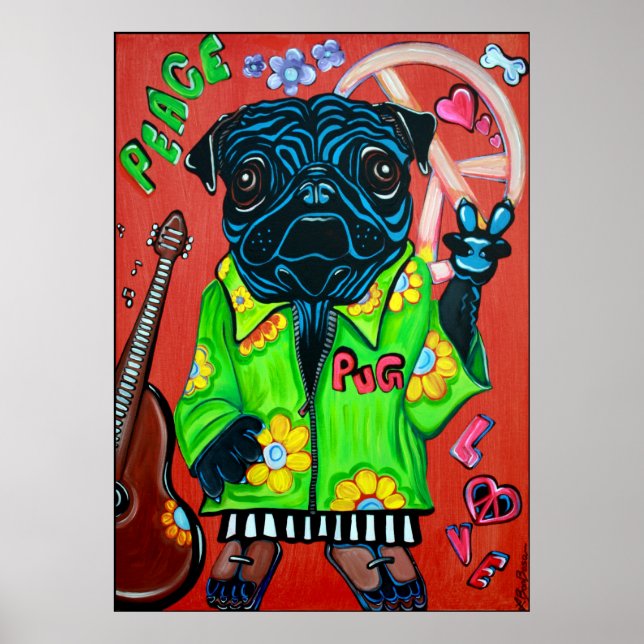 Pugs Kärlek Peace Poster (Framsidan)