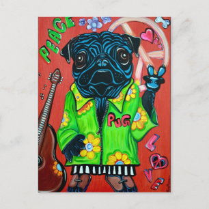 Pugs Kärlek Peace-vykort Vykort
