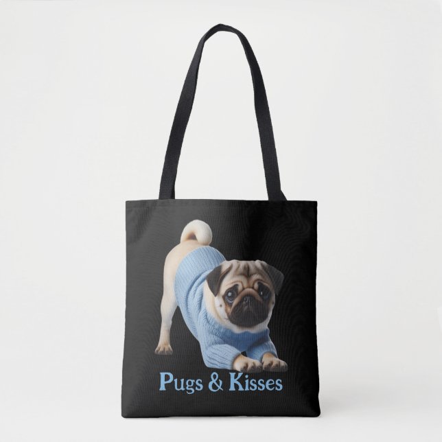 Pugs & Kisses: Adult Pug Thned Design Tygkasse (Framsida)