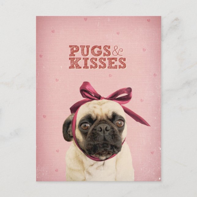 Pugs & Kisses by itslothepug Vykort (Framsida)