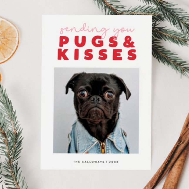 PUGS & KISSES Funny Pug Hund jul Julkort (Skapare uppladdad)