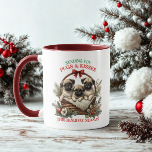 Pugs & Kisses God Jul Hundar-kaffe Mugg