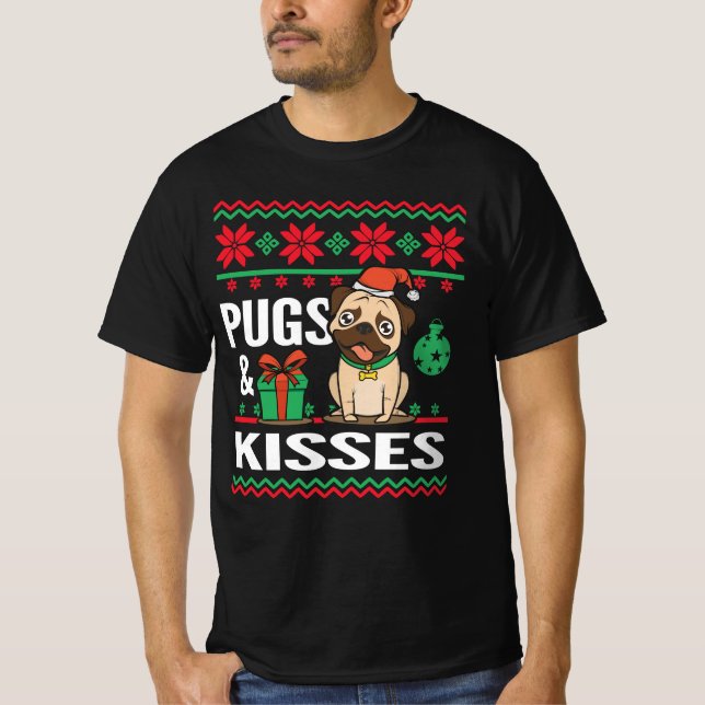Pugs & Kisses God jul T Shirt (Framsida)