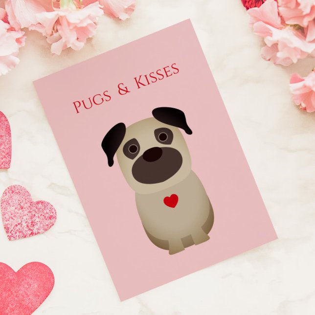 Pugs & Kisses, Pug Hund Valentine, Alla hjärtans d Anteckningskort (Skapare uppladdad)