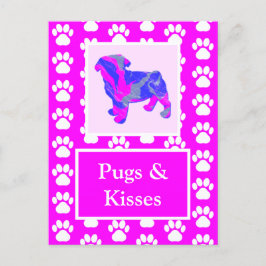 Pugs & Kisses Silhouette i Cute Rosa & Blue Vykort