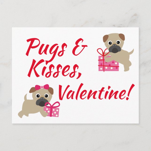 Pugs & Kisses Valentinkort Vykort (Framsida)