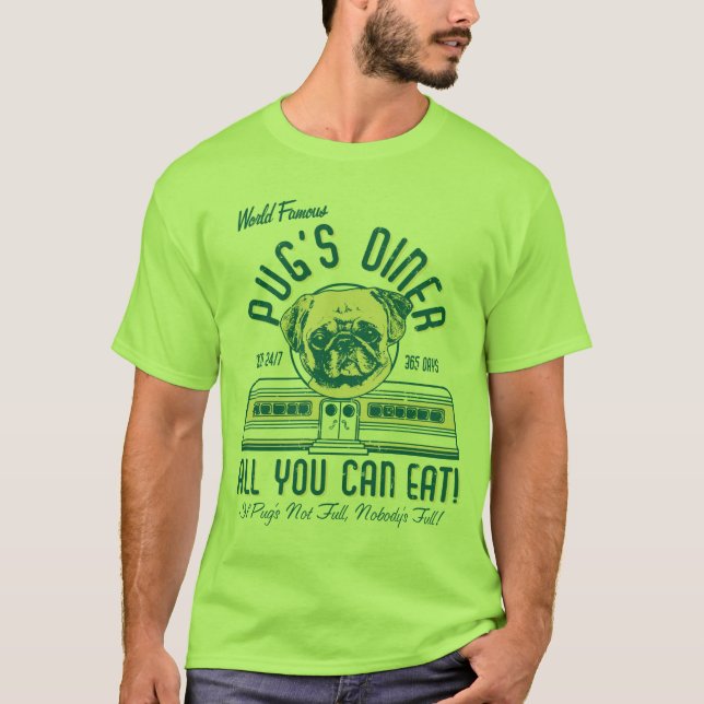 Pug's Middag Retro Stil Pug Tees (fawn) T-shirt (Framsida)