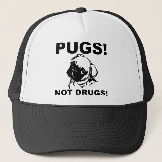 Pugs Not Drugs Funny Boll Cap Hat Truckerkeps (Framsida)