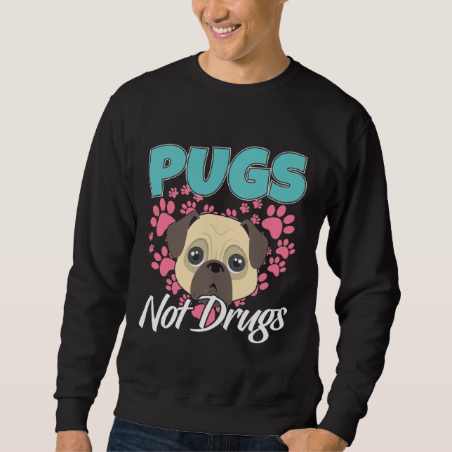 Pugs Not Drugs Mops Hundar Classic T-Shirt 804 Lång Ärmad Tröja (Framsida)