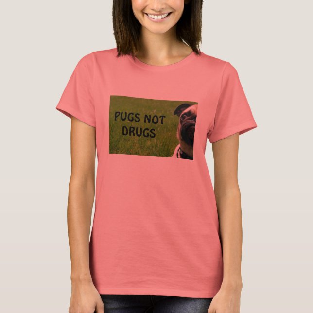Pugs Not Drugs Ringer Tee Shirt (Framsida)