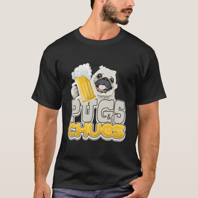 Pugs och Chugs Beer Älskare T Shirt (Framsida)