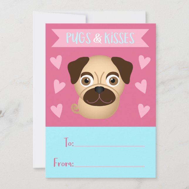 Pugs och Kisses Barn Valentine Julkort (Framsida)