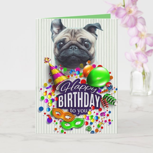 Pugs och Kisses Birthday Kort (Orkide)