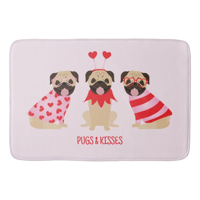 Pugs och Kisses Cute Pug Hundar Badrumsmatta (Framsidan)
