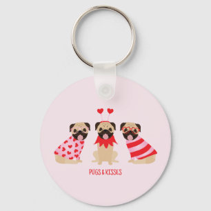 Pugs och Kisses Cute Pug Hundar Nyckelring