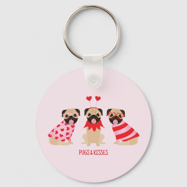 Pugs och Kisses Cute Pug Hundar Nyckelring (Framsida)