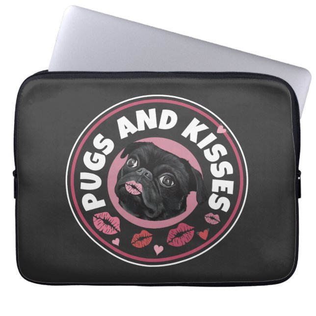 Pugs och Kisses | Cute Pun | Pug Älskare Laptop Fodral (Framsidan)