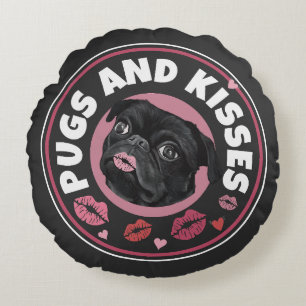 Pugs och Kisses Cute Pun Pug Älskare Rund Kudde