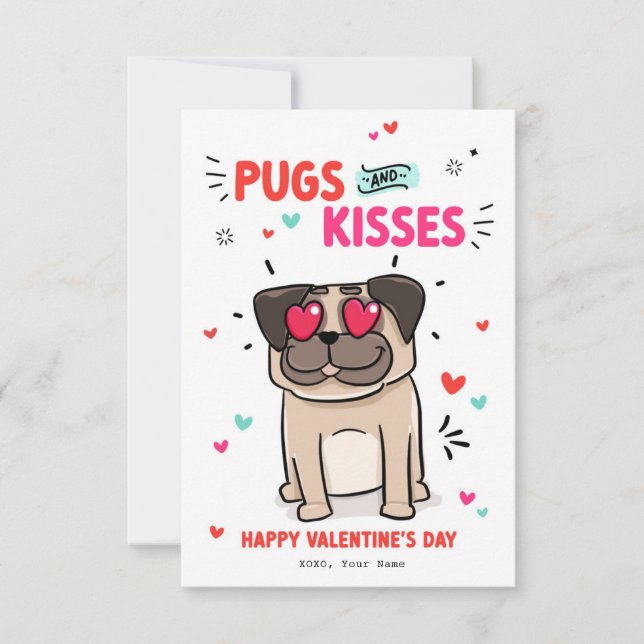Pugs och Kisses Hund Pun Pug Puppy Valentine-kort Inbjudningar (Framsida)