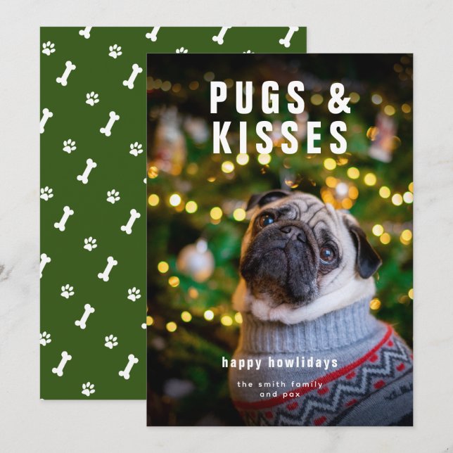 Pugs och Kisses Pet Hund jul Julkort (Fram/baksida)