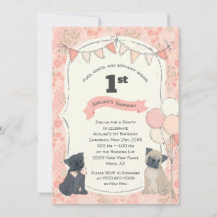 Pugs och Kisses Puppy Hund Photo Birthday Inbjudningar