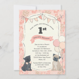 Pugs och Kisses Puppy Hund Photo Birthday Inbjudningar
