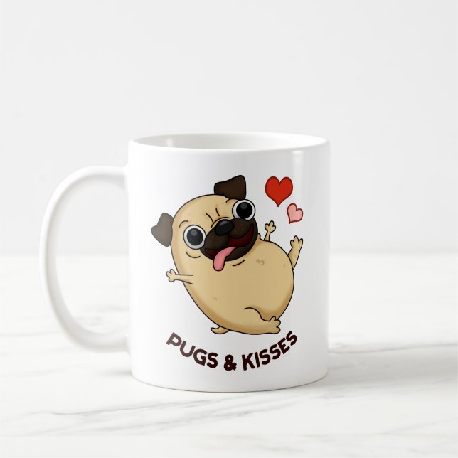 Pugs och Kisses Rolig hund Pun Kaffemugg (Vänster)