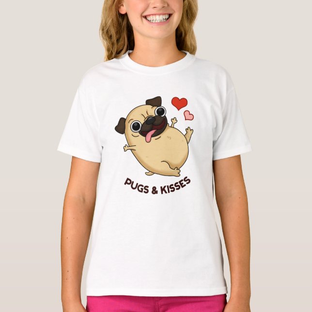 Pugs och Kisses Rolig hund Pun T Shirt (Framsida)