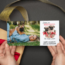 PUGS OCH KISSES ROLIG HUND TVÅ PHOTOS CHRISTMAS JULKORT