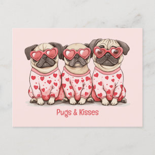 Pugs och Kisses Valentines day Pug Hundar Helg Vykort