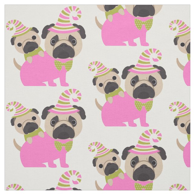 Pugs - Rosa och Grönt Tyg (Provkarta)