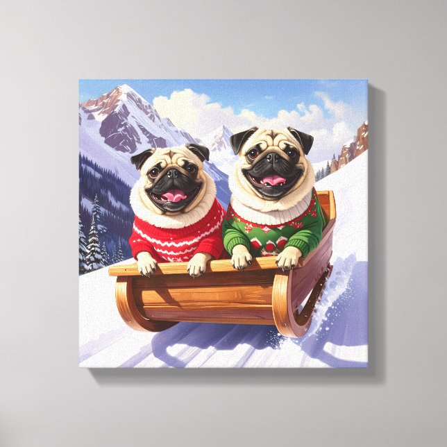 Pugs Sled Ride Canvastryck (Framsida)