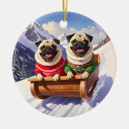 Pugs Sled Ride jul Julgransprydnad Keramik