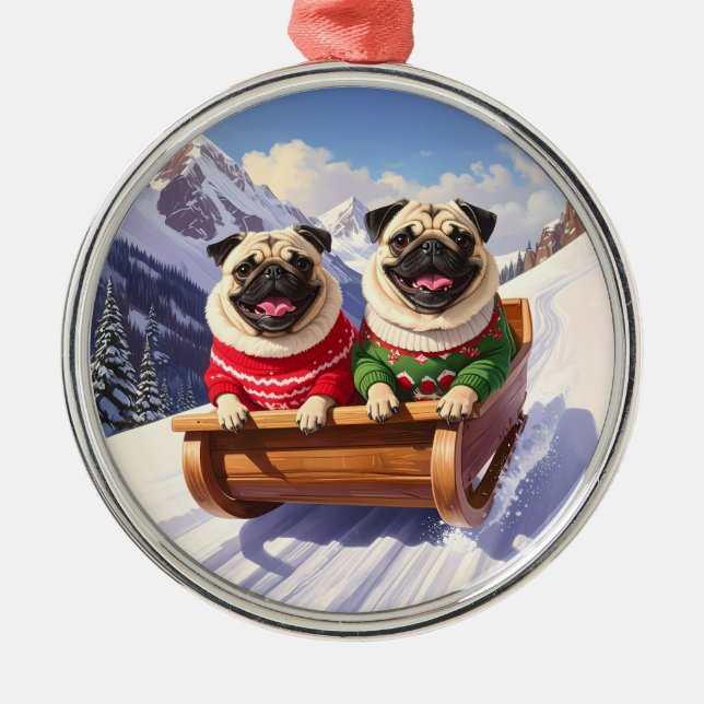 Pugs Sled Ride jul Julgransprydnad Metall (Framsidan)