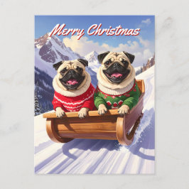 Pugs Sled Ride jul Vykort