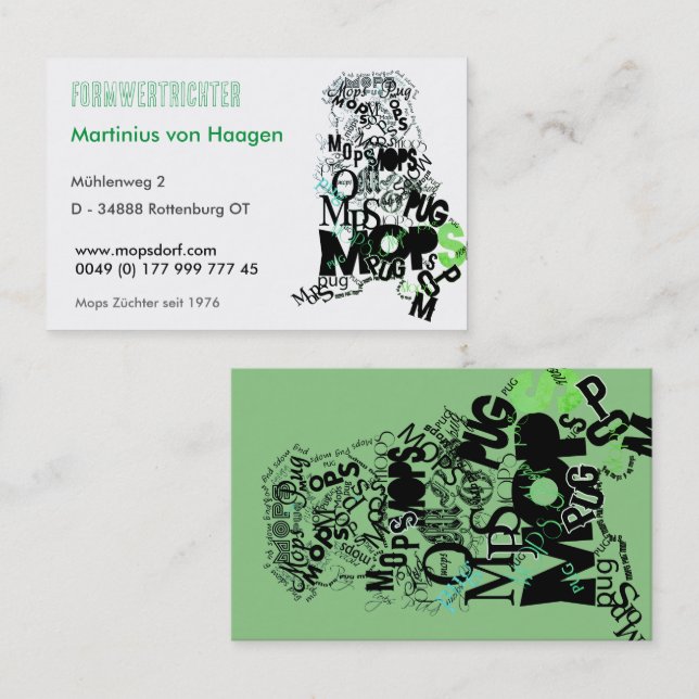 Pug's specialist visitkort (Fram/baksida)