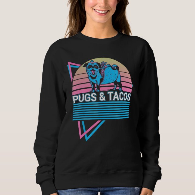 Pugs & Tacos Pugs & Tacos Retro T Shirt (Framsida)